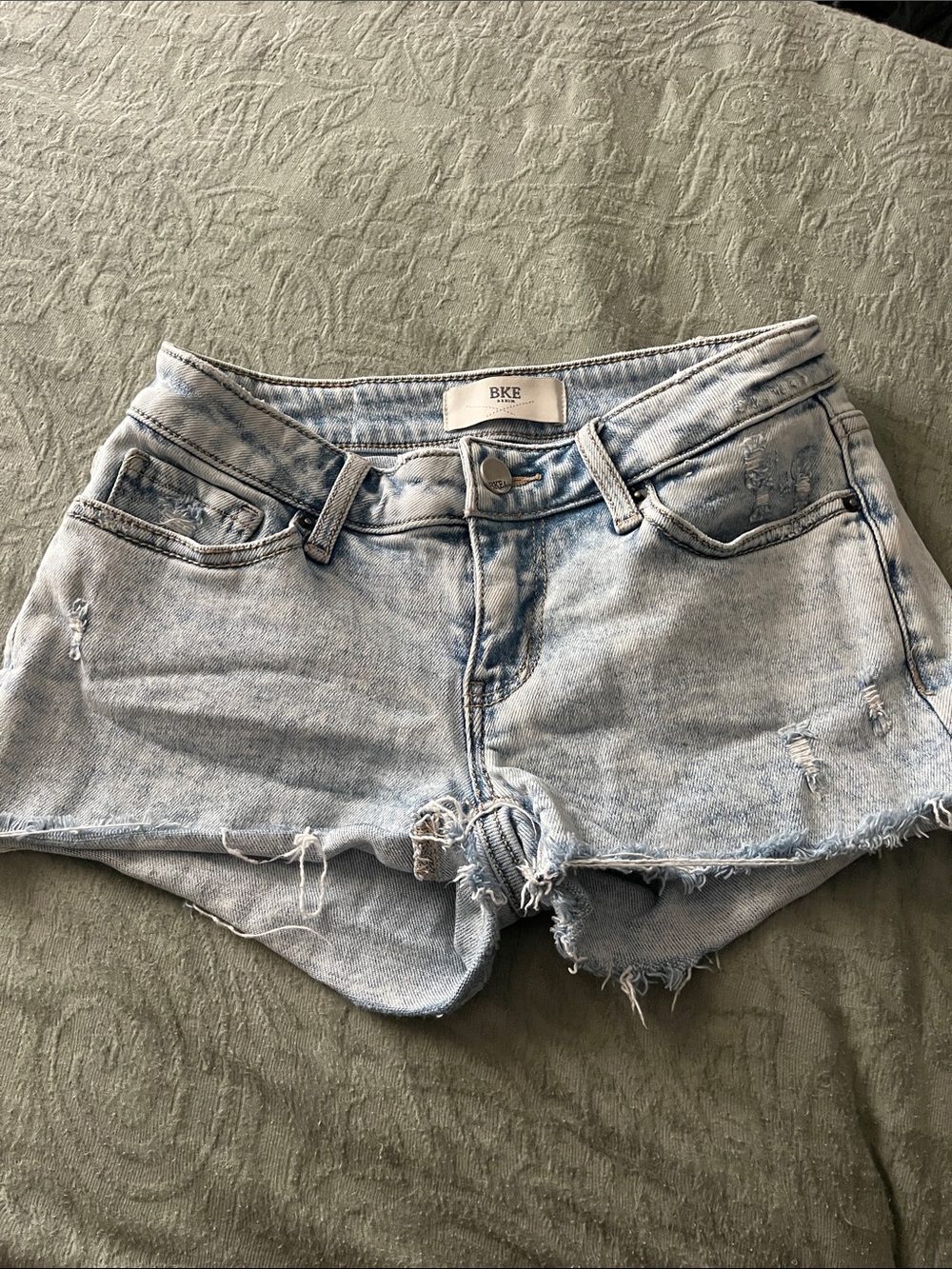 BKE Light Blue Distressed Denim Cutoff Shorts